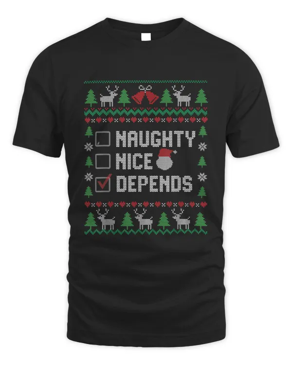 Funny Santa Christmas List Nice Naughty Depends T-shirt