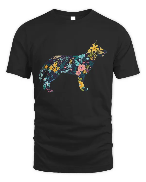 German Shepherd Floral Dog Silhouette Womens Graphic Premium T-shirt