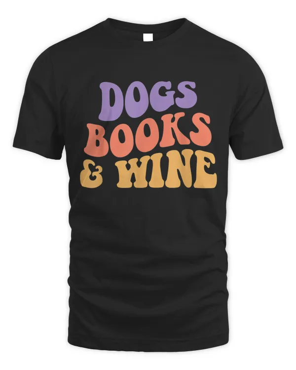 Groovy Retro Dogs Books And Wine Drinking Lover T-shirt