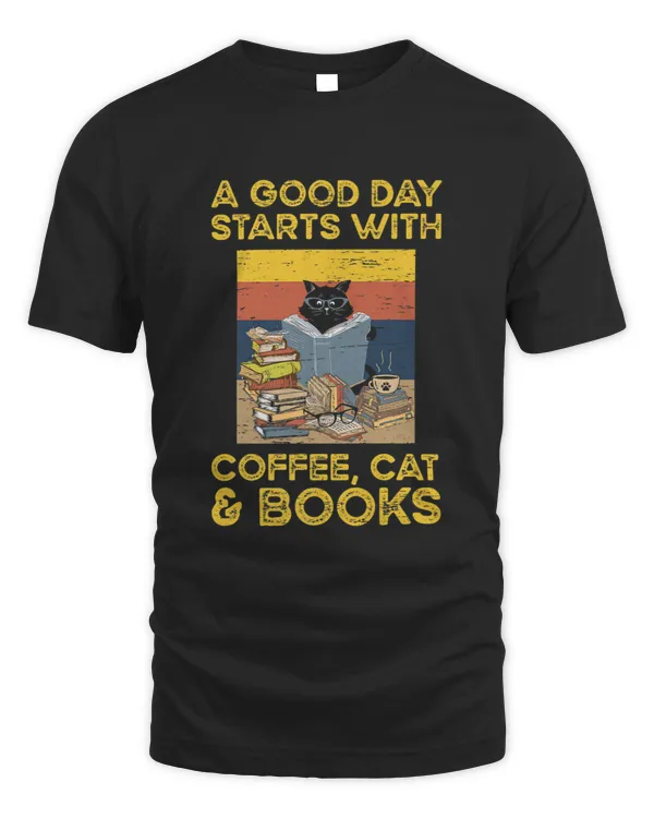 A Good Day Starts With Coffee Cat And Books Library Reader Premium T-shirt
