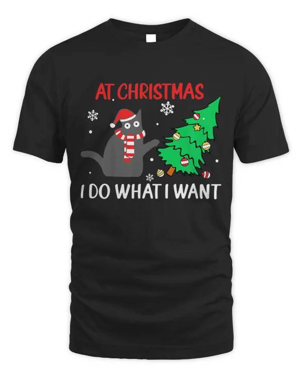 At Christmas I Do What I Want Black Cat Xmas Tree Boy Girl T-shirt