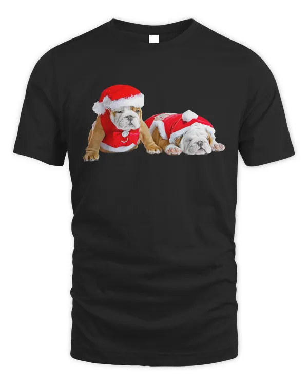 Cute English Bulldog Puppies Santa Costume Christmas Dogs T-shirt