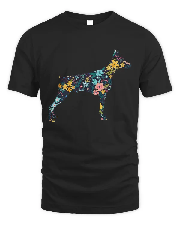 Dobermann Floral Dog Silhouette Womens Graphic Premium T-shirt