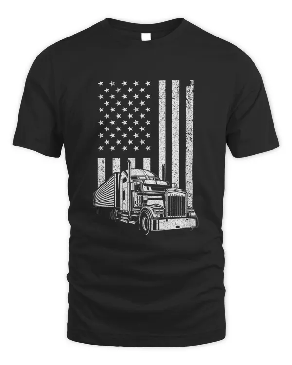 Cool Trucker For Men Dad Semi Truck Driver Us Flag Trucking Premium T-shirt