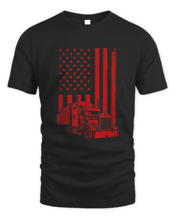 Cool Trucker For Men Dad Semi Truck Driver Us Flag Trucking T-shirt