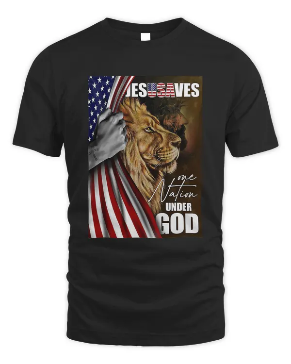 Beautiful Lion And America Flag Jesus Christian