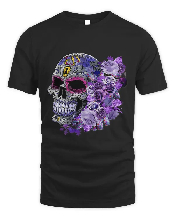 Purple Floral Sugar Skull Men Women Funny Gift 196