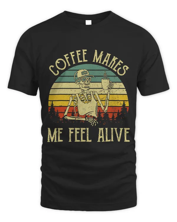 Coffee Drinking Skeleton Retro Vintage Design On Back