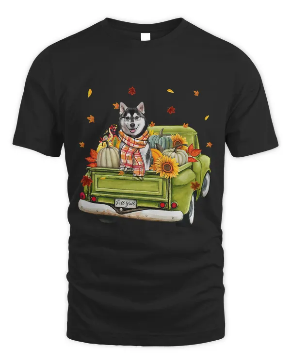 Happy Fall Yall Husky Dog On Truck Pumpkin Fall Autumn44