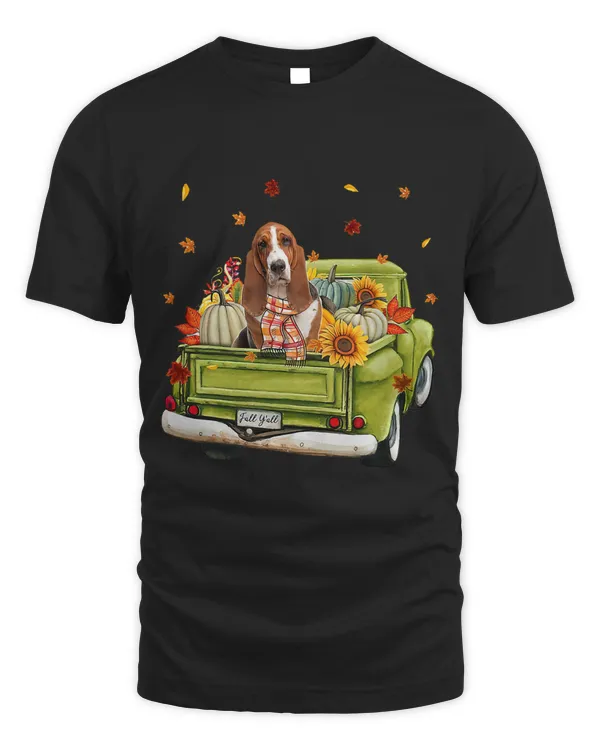 Happy Fall Yall Basset Hound Dog On Truck Pumpkin Fall504