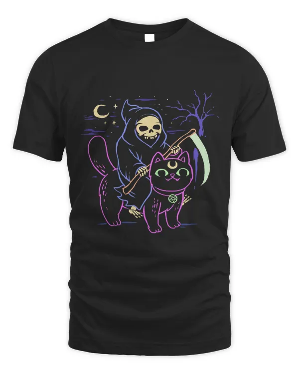 Pastel Goth Grim Reaper Riding Black Cat Occult Cat Lover35