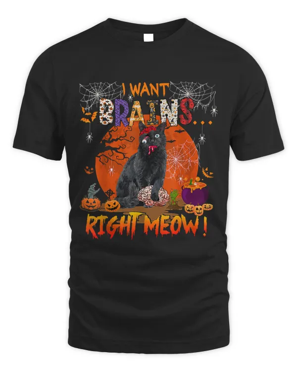 I Want Brains Meow Right Now Funny Pumpkin Zombies Cat 214
