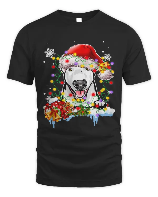 Christmas Lights Bull Terrier Dog With Santa22