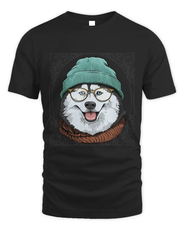 Hipster Siberian Husky With Glasses Dog Lover 562