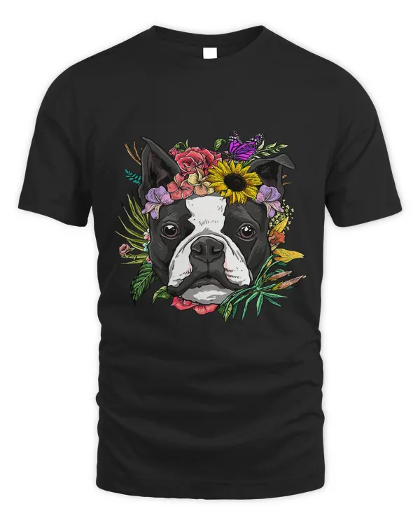 Floral Boston Terrier Botanical Plant Flower Puppy Dog Lover