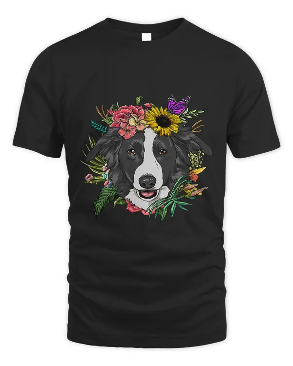 Floral Border Collie Botanical Plant Flower Puppy Dog Lover