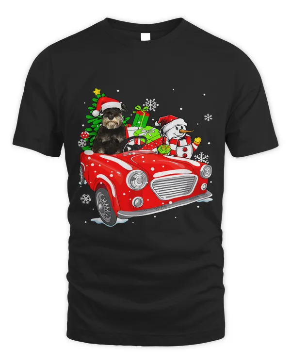 Funny Schnauzer Dog Santa Hat Red Car Christmas367