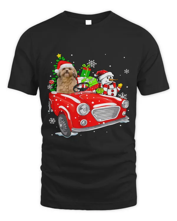 Funny Shih Tzu Dog Santa Hat Red Car Christmas375