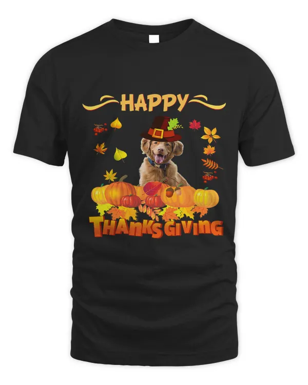Happy Thanksgiving with Cute Dog Fall Leaves Autumn Holiday 327