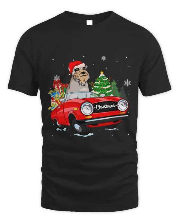 Cute Schnauzer Dog Santa Hat Red Car Christmas379
