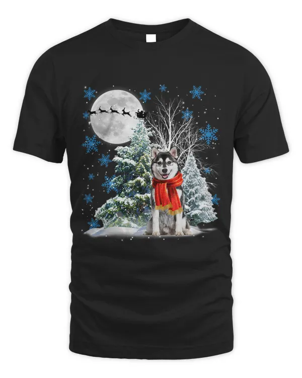 Siberian Husky Under Moonlight Snow Christmas Pajama 95