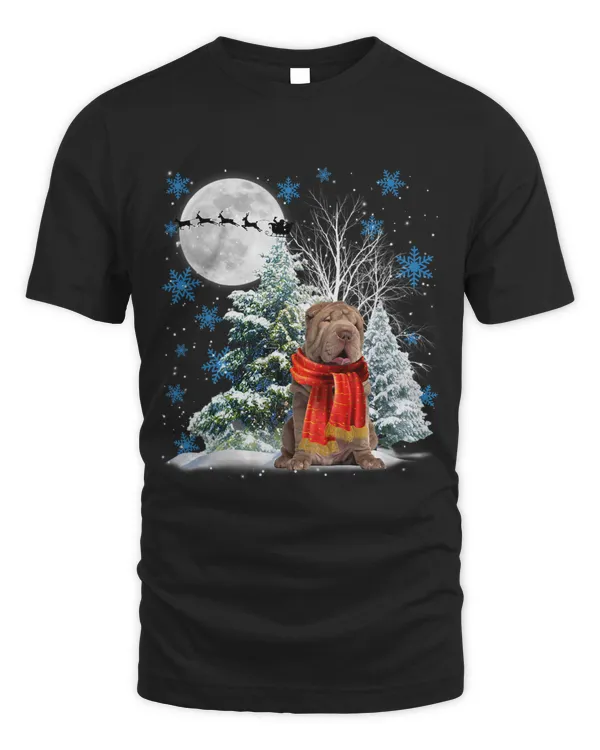 Shar Pei Under Moonlight Snow Christmas Pajama 58