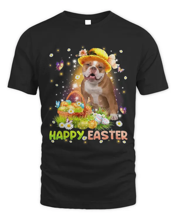 Happy Easter Cute Bunny Dog English Bulldog Eggs Basket