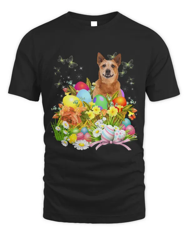 Australian Cattle Bunny Dog With Easter Eggs Basket Cool