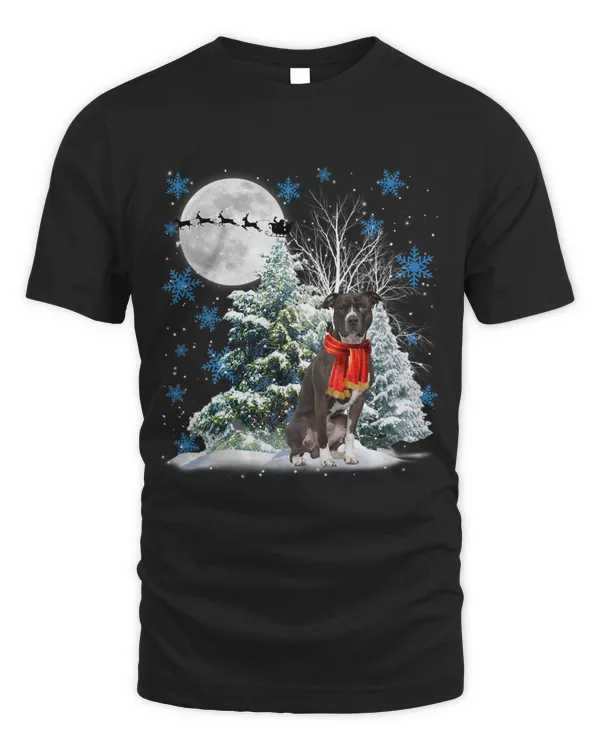 American Pit Bull Under Moonlight Snow Christmas Pajama 152