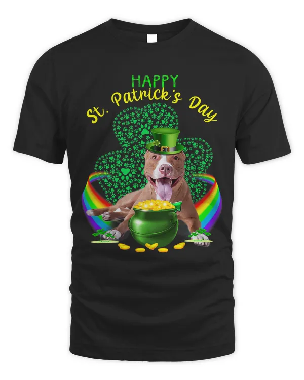 Happy St Patricks Day Pit Bull Leprechaun Hat Shamrocks
