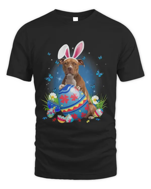 Bunny Pitbull With Egg Basket Easter Flower Hunting Egg