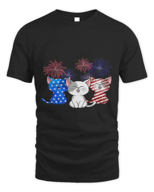 3 Cat Kitten Firework American Flag