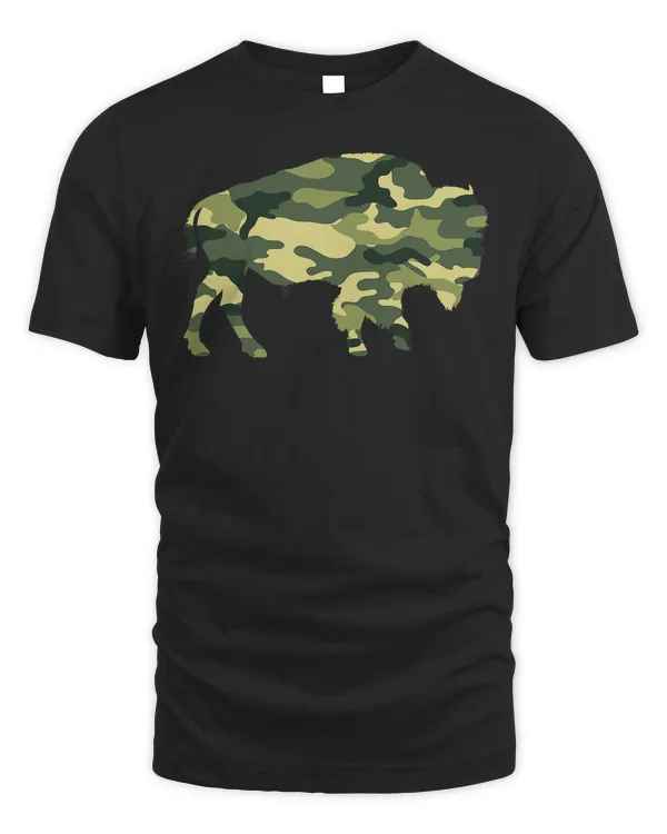 Big-game Bison Hunting Forest Camouflage Silhouette Design T-Shirt