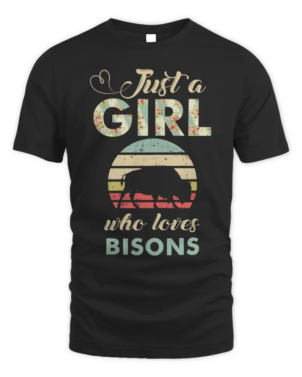 Just A Girl Who Loves Bisons Retro Vintage Bison T-Shirt