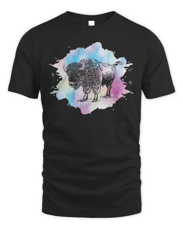 Watercolor Bison Buffalo Lover Wisent Silhouette Gift T-Shirt