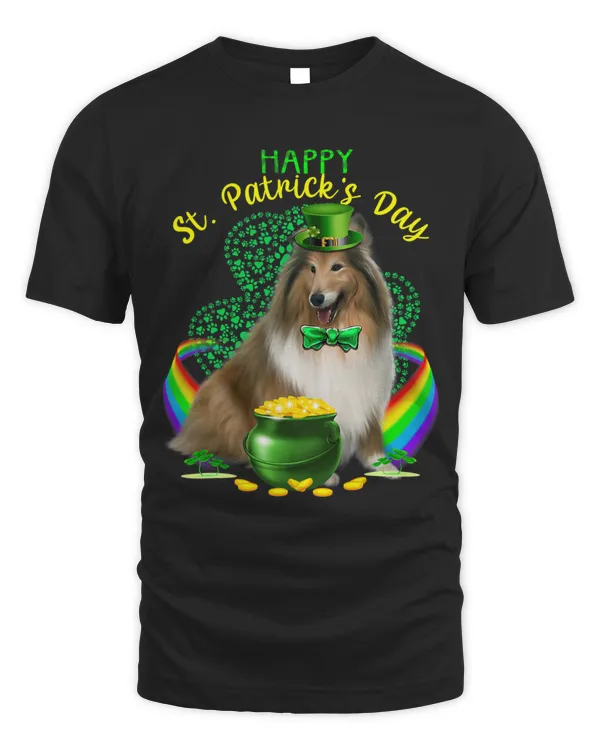 Happy St Patricks Day Shetland Dog Leprechaun Hat Shamrocks