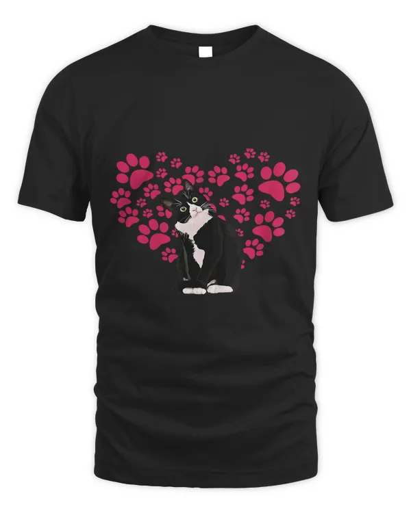 Cute Tuxedo Cat Heart Paw Valentine Outfit for Cat Mom Dad
