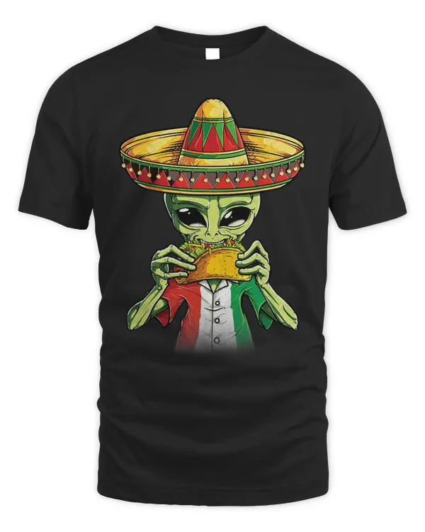 Alien Eating Taco Cinco De Mayo Men UFO Mexico Flag Sombrero