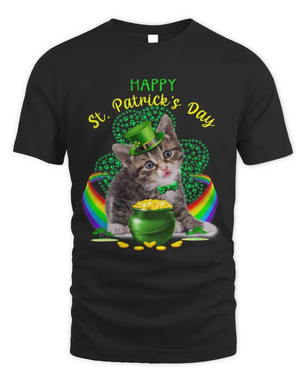 Happy St Patricks Day Kitten Leprechaun Hat Shamrocks