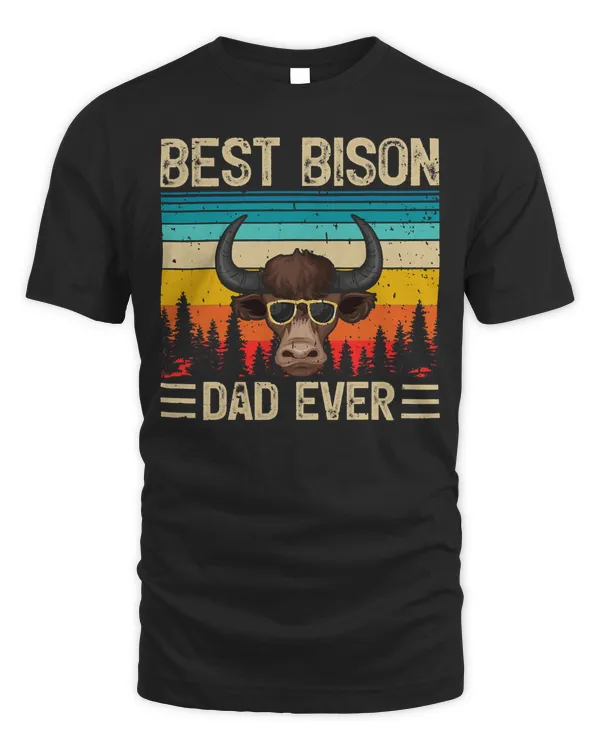 Mens Bison Vintage Funny Best Bison Dad Ever Father's Day T-Shirt
