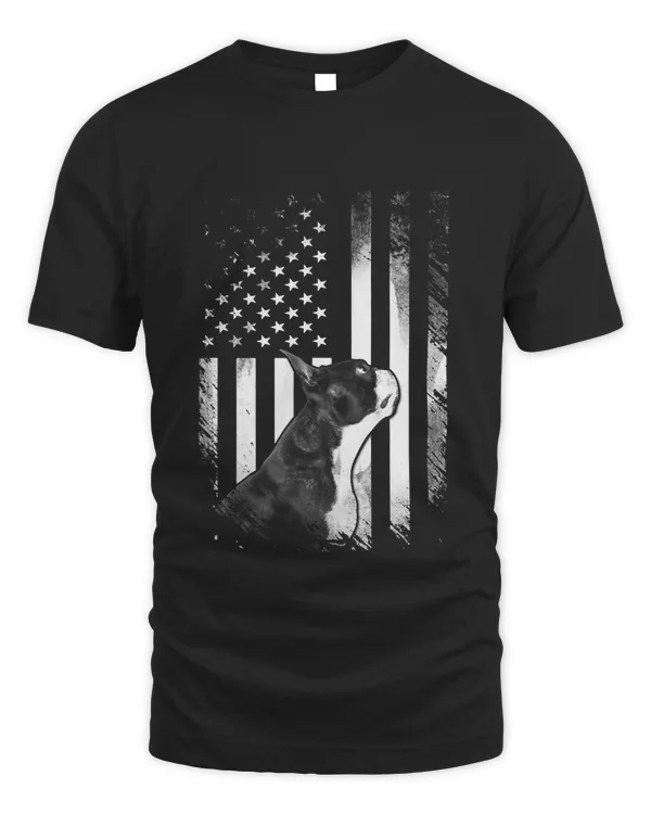 Mens Boston Terrier Dad American Flag 4th Of July Patriotic T-Shirt