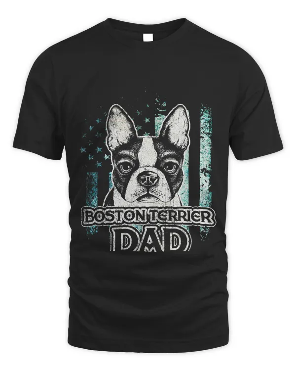 Mens USA Patriotic American Flag Boston Terrier Dad 4th July Tee