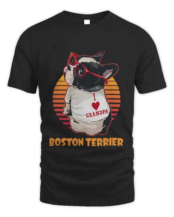 Vintage Boston Terrier Grandpa Wear Glasses Dog Lover T-Shirt