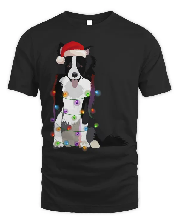 Border Collie Christmas Lights Xmas Dog Lover T-Shirt