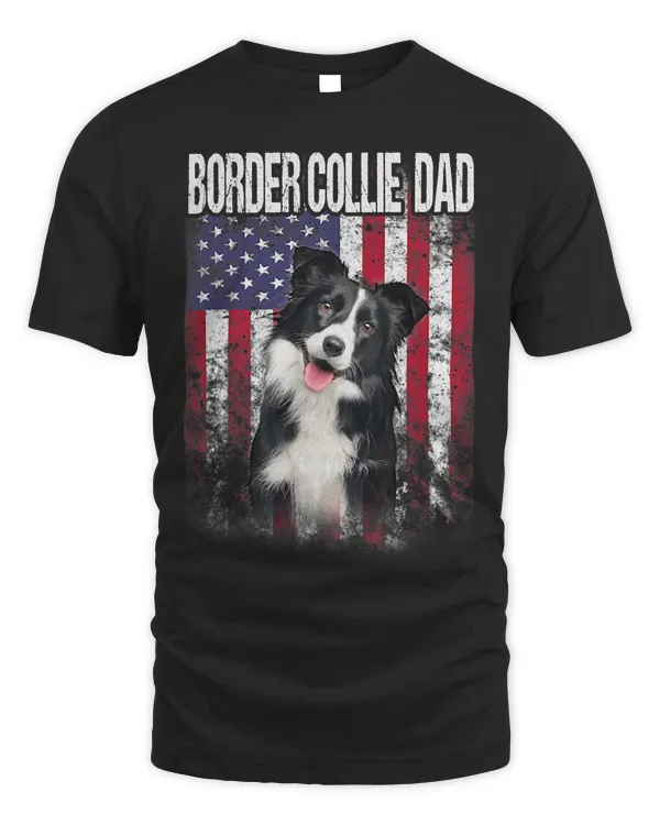 Border Collie Dad With Proud American Flag Dog Lover T-Shirt