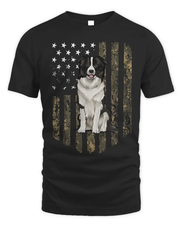 Camo American Flag Border Collie 4th Of July USA T-Shirt