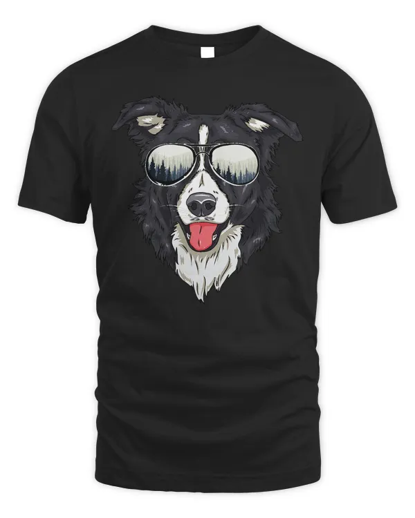 Funny Border Collie Head with Sunglasses Dog Lover T-Shirt