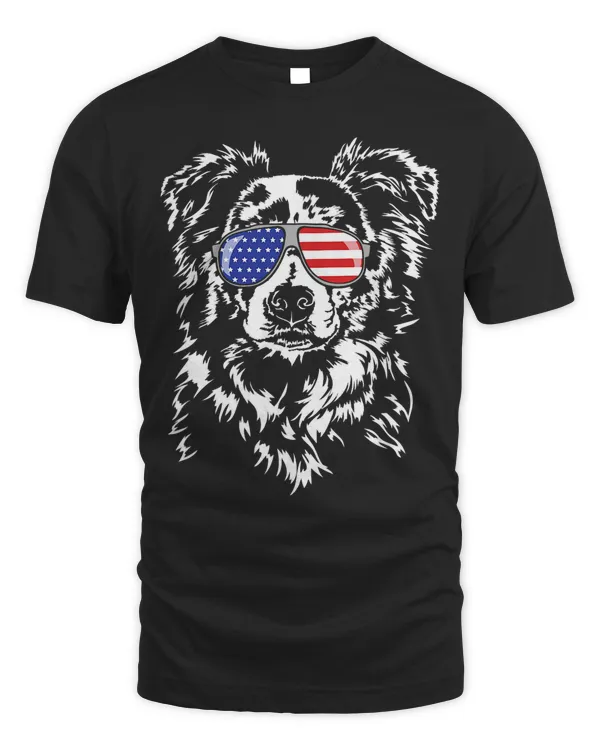 Funny Proud Border Collie American Flag sunglasses gift dog T-Shirt