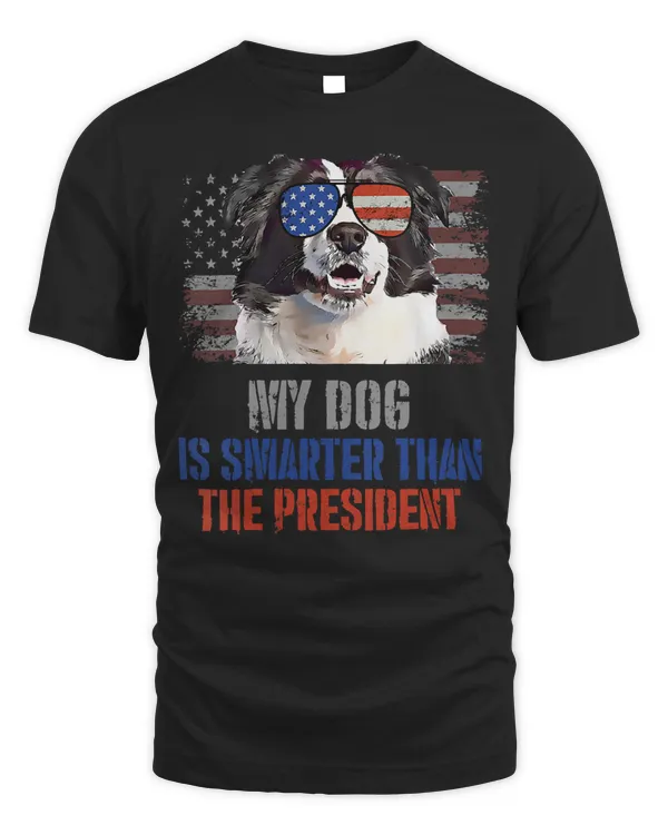 Womens My Border Collie Dog Smarter than President Funny Political V-Neck T-Shirt