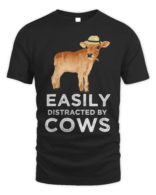 Cow Gifts For Women _ Girls  Cute Easily Distracted By Cows T-Shirt